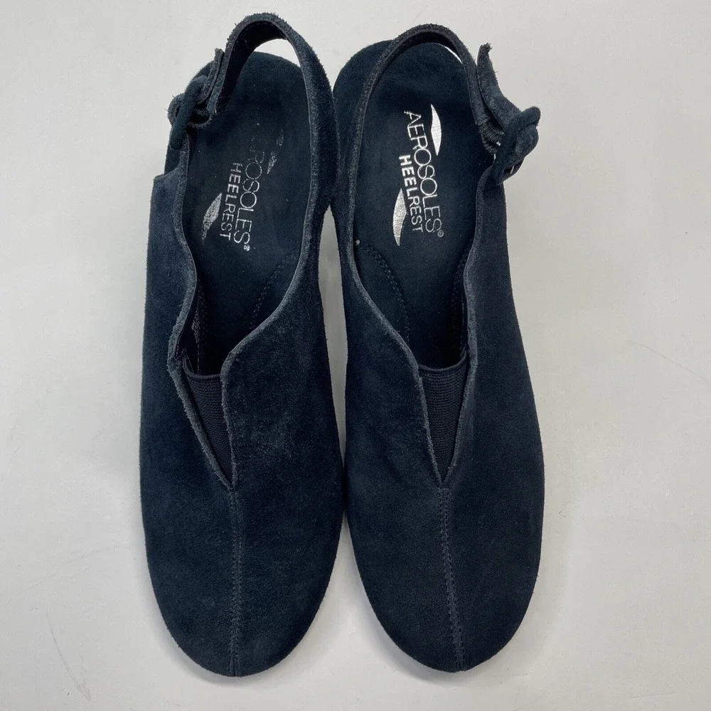 Aerosoles Heelrest Navy Suede Leather‎ Sling Back Heel Shoes Women Size 9